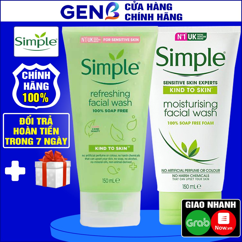 Sửa Rửa Mặt Simple Cho Da Dầu Mụn, Da Khô, Da Nhạy Cảm BAO CHECK CHÍNH HÃNG UK- Srm Gel Sữa Rửa Mặt Simple Skincare GENB