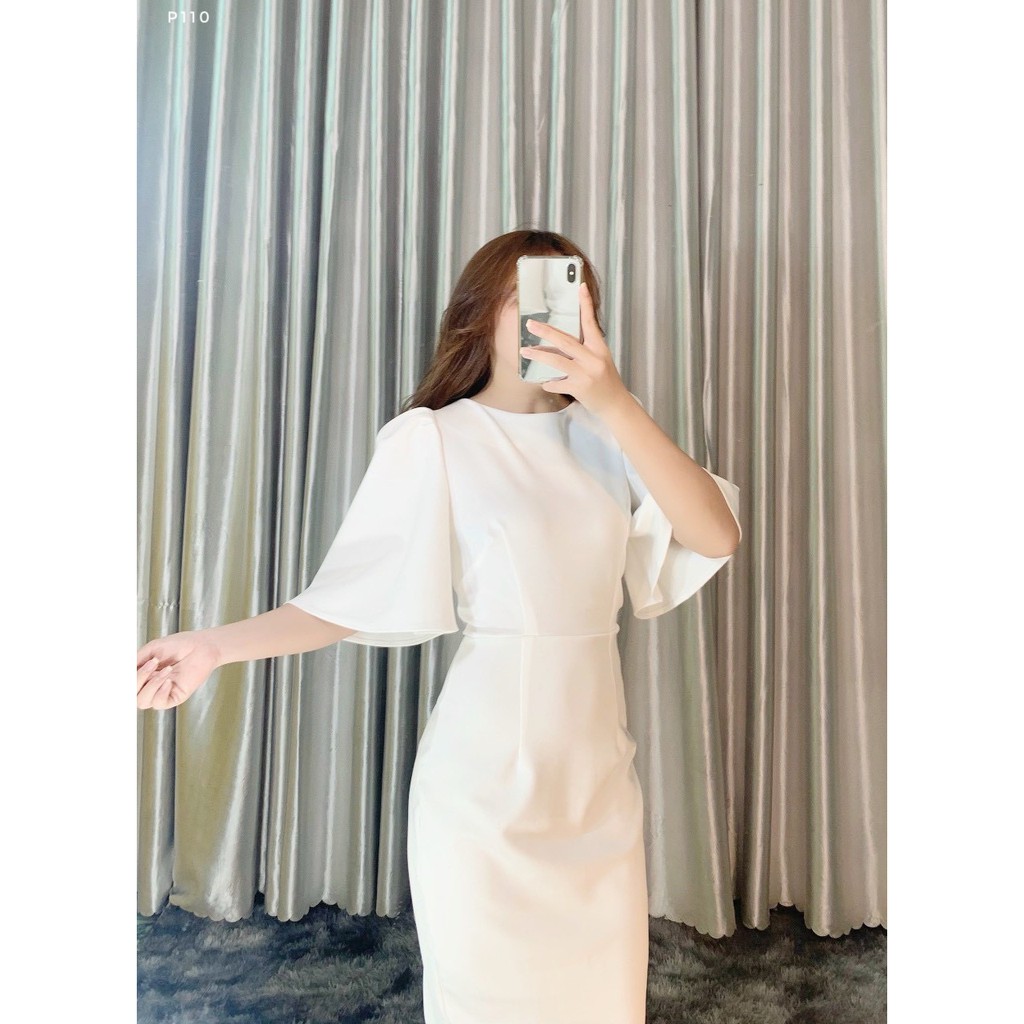 Đầm ôm body tay loe cận chất poly dày dặn có co giãn
