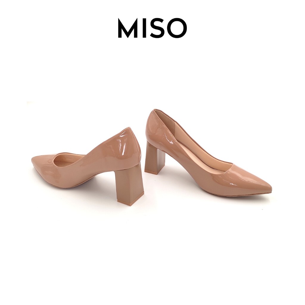 Giày cao gót công sở nữ basic mũi nhọn thanh lịch phối da bóng sang trọng gót trụ 7cm đi làm dạo phố MISO M018