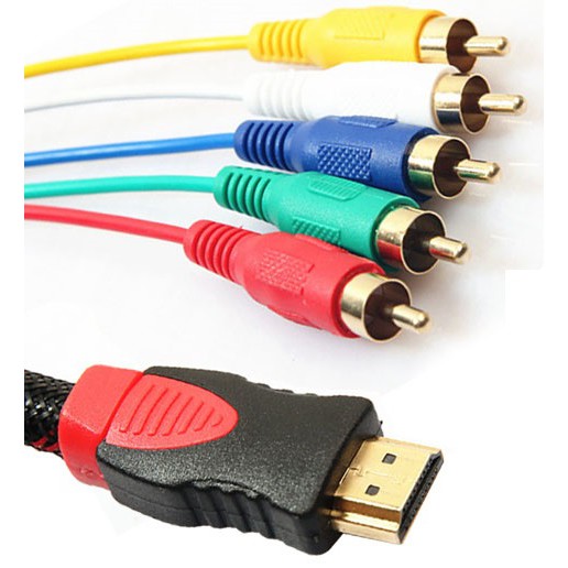 Cáp tín hiệu từ máy tính HDMI sang 5 đầu AV bông sen RCA đỏ, xanh dương, vàng, trắng, xanh lá kingmaster KM 01505 1.5m