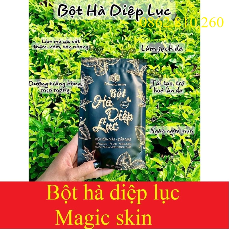 Bột hà diệp lục rửa mặt đắp mặt ngừa mụn thiên nhiên cho da sáng sạch Magic Skin