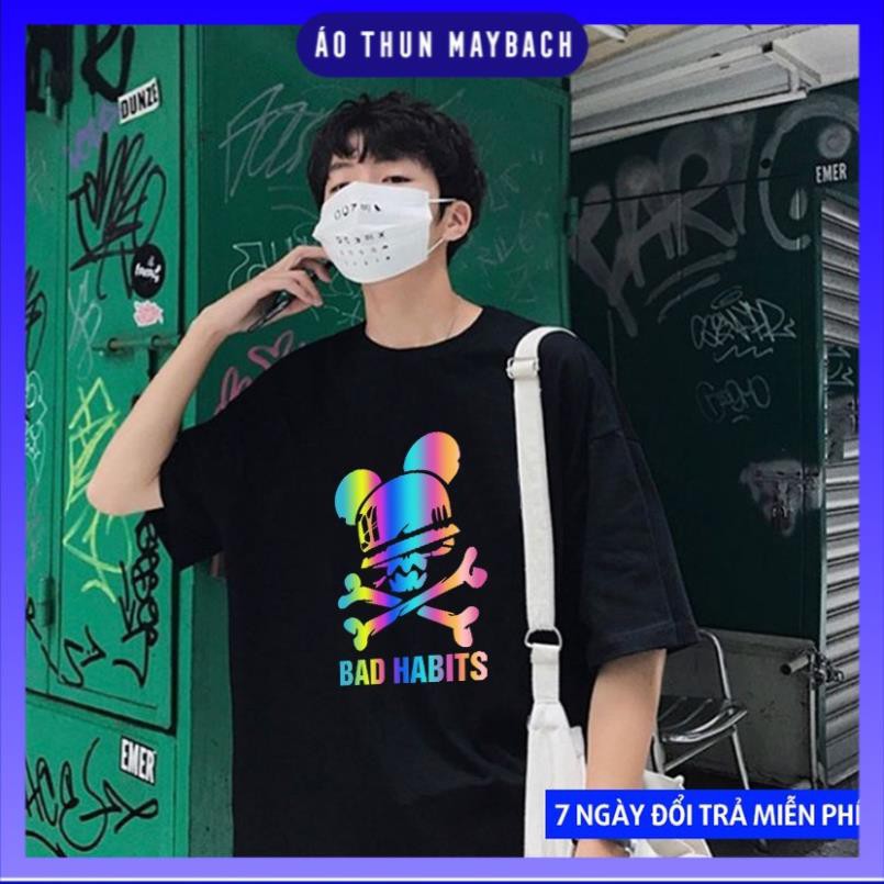 Áo Thun Phản Quang 7 Màu BAD HABITS Form Rộng Unisex Nam Nữ