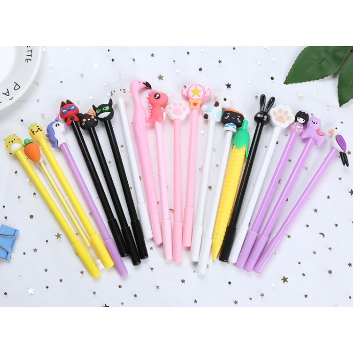 Set 20 bút bi nước hình thú ngộ nghĩnh - bút gel kèm túi zip