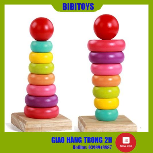 [RẺ VÔ ĐỊCH] Đồ chơi tháp cầu vồng gỗ size lớn giúp bé nhận biết màu sắc