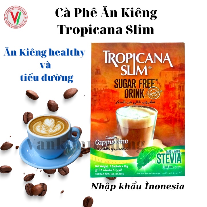 Combo 12 hộp cà phê ăn kiêng không đường chiết xuất từ lá cỏ ngọt Tropicana Slim Capuccino 96g (8 x 12g)