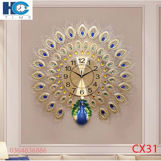 Đồng hồ treo tường trang trí Khổng Tước Khoe Sắc CX31 kích thước 70x70 cm