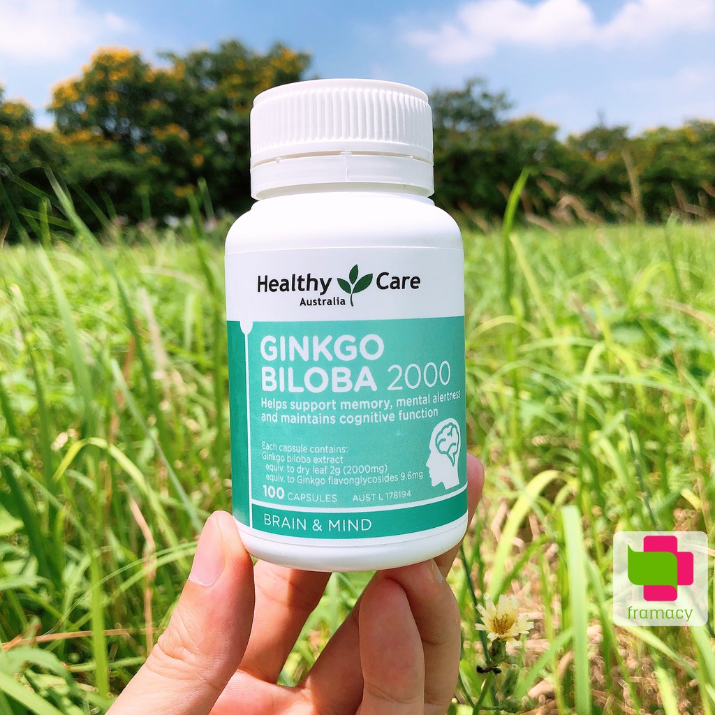 Viên uống bổ não Healthy Care Ginkgo Biloba 2000 mg, Úc (100 viên) tăng tuần hoàn máu não, cải thiện nhận thức, trí nhớ