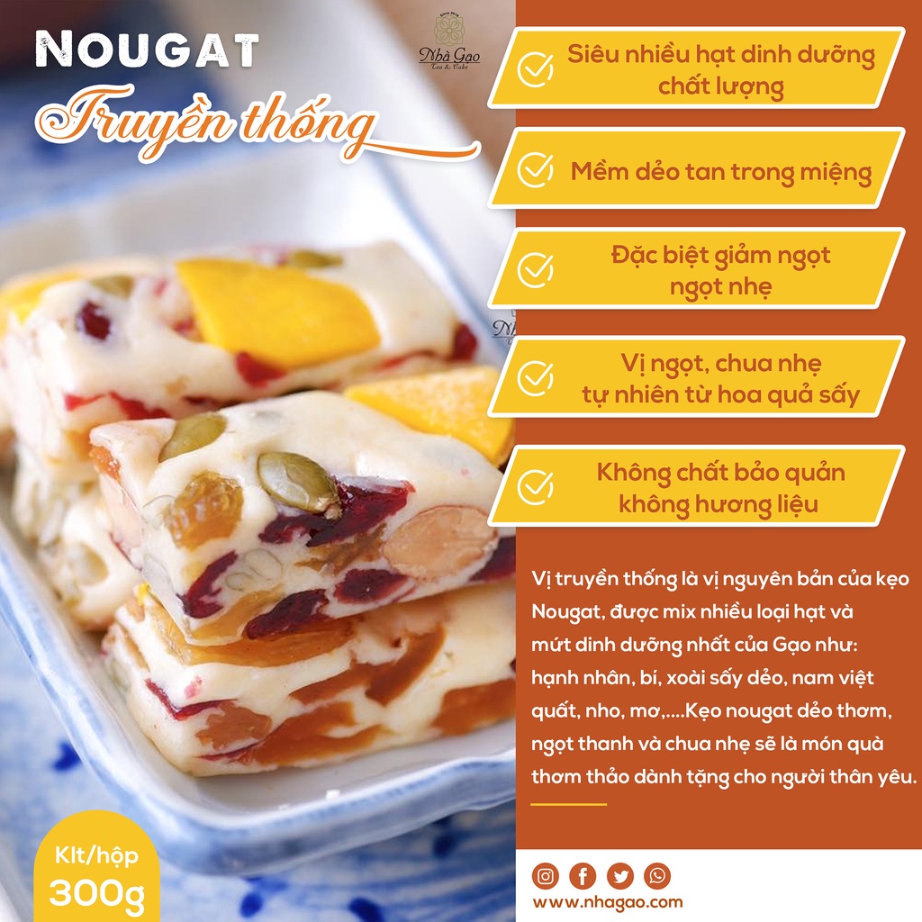 Kẹo hạnh phúc nougat truyền thống Nhà Gạo vị hoa quả hộp 300gr