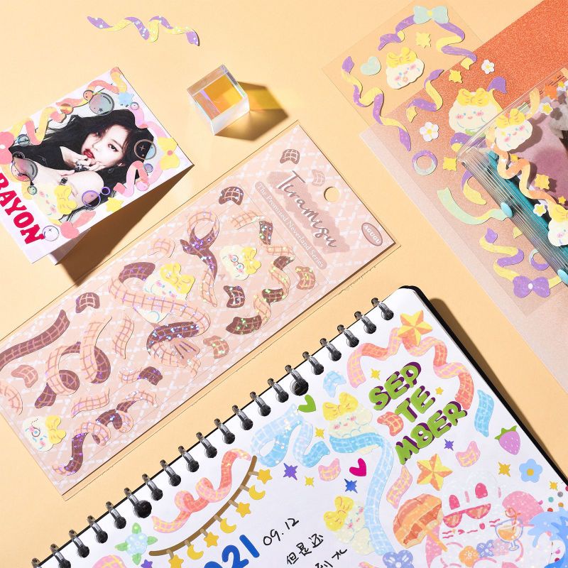 Tấm sticker hình dán ruy băng trang trí toploader, sổ