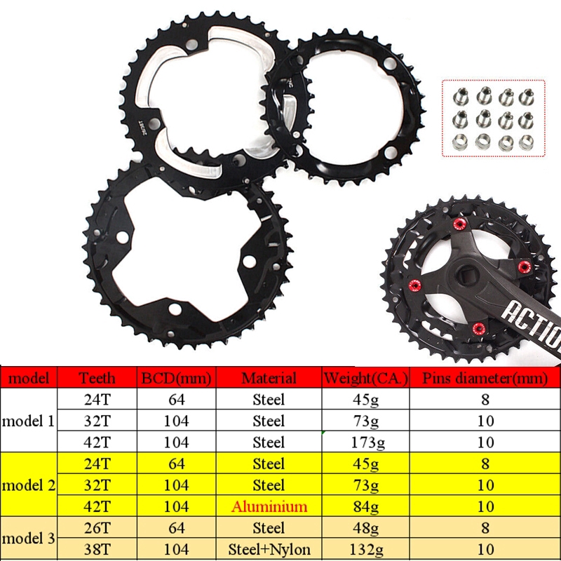 Đĩa Xích Xe Đạp 24t 26t 32t 38t 42t Mtb 64 104bcd Chuyên Dụng Cho Shimano