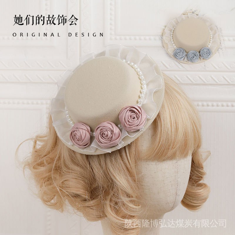 Nón Tai Bèo Mini Đính Hoa Và Ngọc Trai Nhân Tạo Thanh Lịch Phong Cách Lolita Thời Trang Mùa Hè Cho Nữ