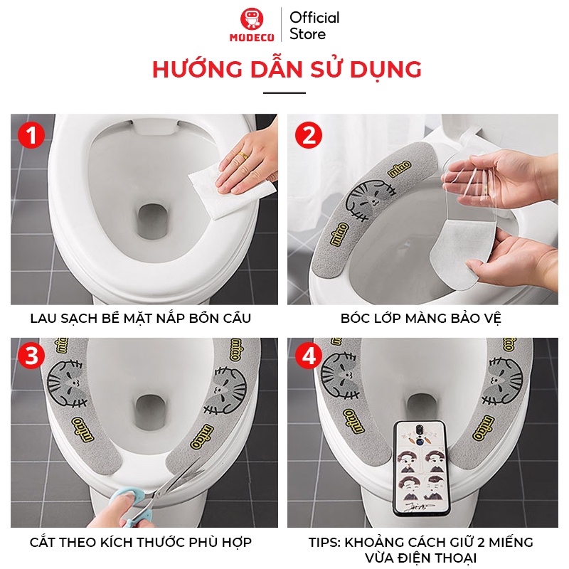 Miếng Dán Lót Bồn Cầu Gia Đình Bốn Mùa Dễ Thương Dùng Nhiều Lần - Tấm lót Có Thể Cắt Dán Điều Chỉnh Kích Thước - MODECO