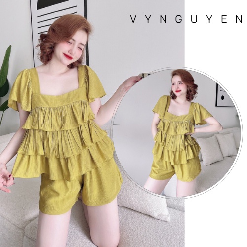 Bộ hai dây cánh tiên nhiều lớp họa tiết xinh xắn Vy Nguyen Homewear