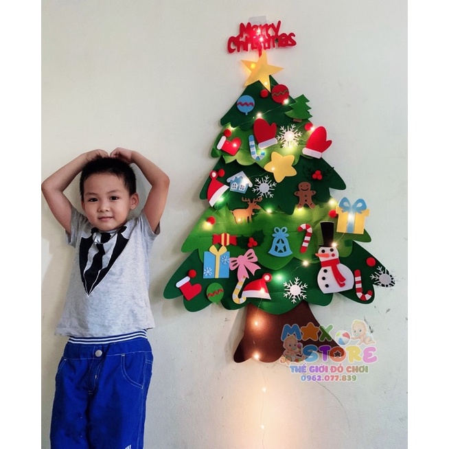 [Mẫu 2021 Kèm Pin] Bộ Cây Thông Noel Vải Nỉ 2 Lớp Tự Làm Trang Trí Dịp Giáng Sinh Full 42 Chi Tiết