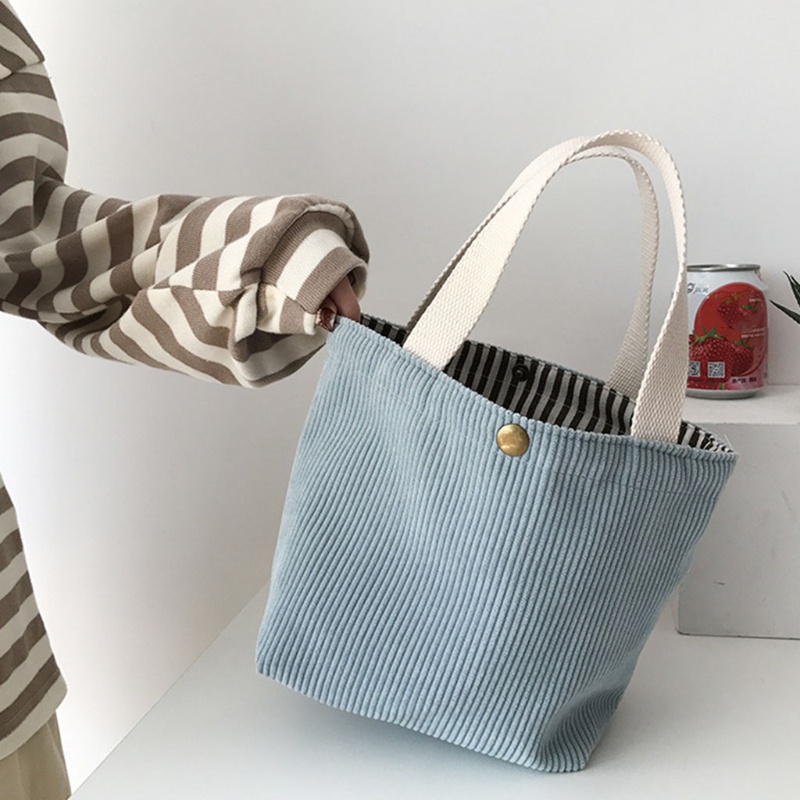 Túi Đựng Hộp Cơm Trưa Bằng Vải Nhung Kẻ Thời Trang Di Động Có Thể Tái Sử Dụng Cho Nữ