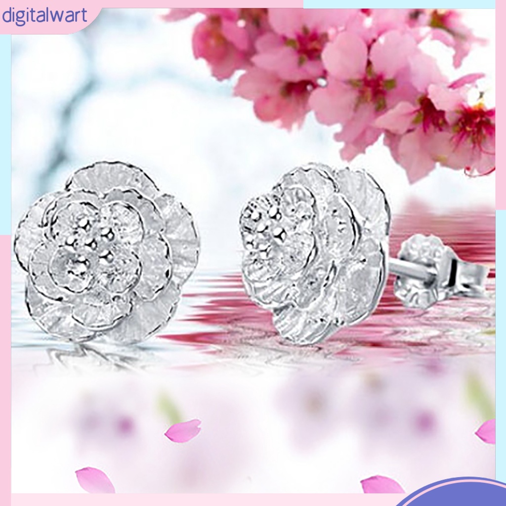 Cặp khuyên tai mạ bạc hình bông hoa sang trọng tinh tế lãng mạn dành cho nữ