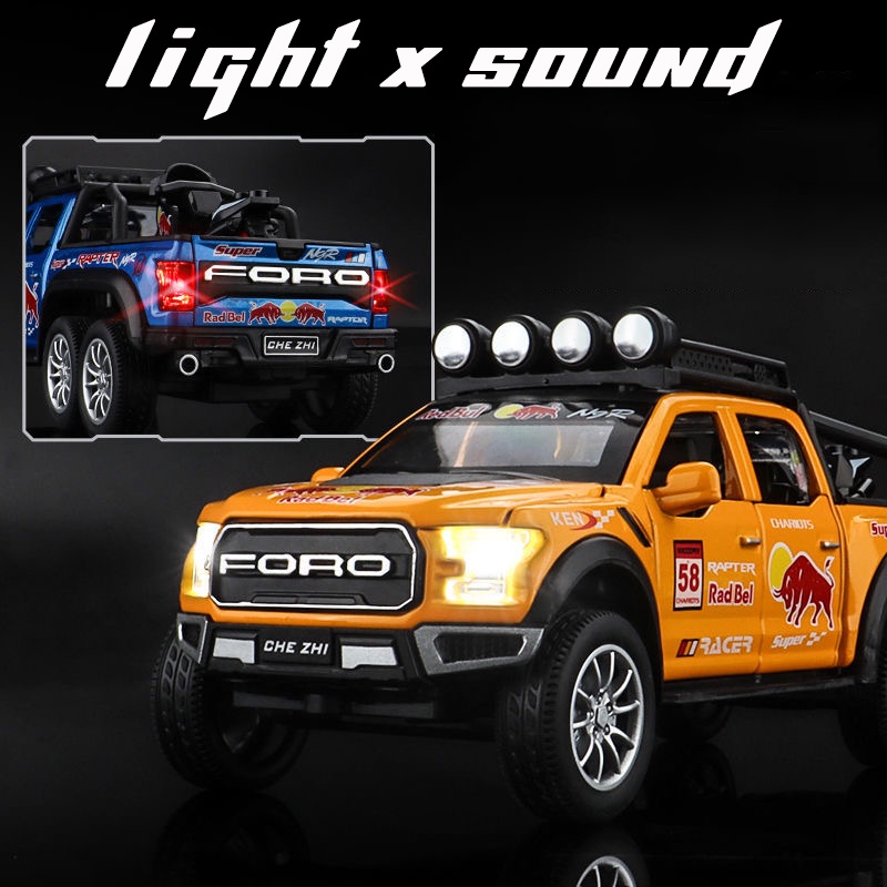 Mô Hình Xe Hơi Ford Raptor Bằng Hợp Kim Tỉ Lệ 1: 28 Có Đèn Và Nhạc