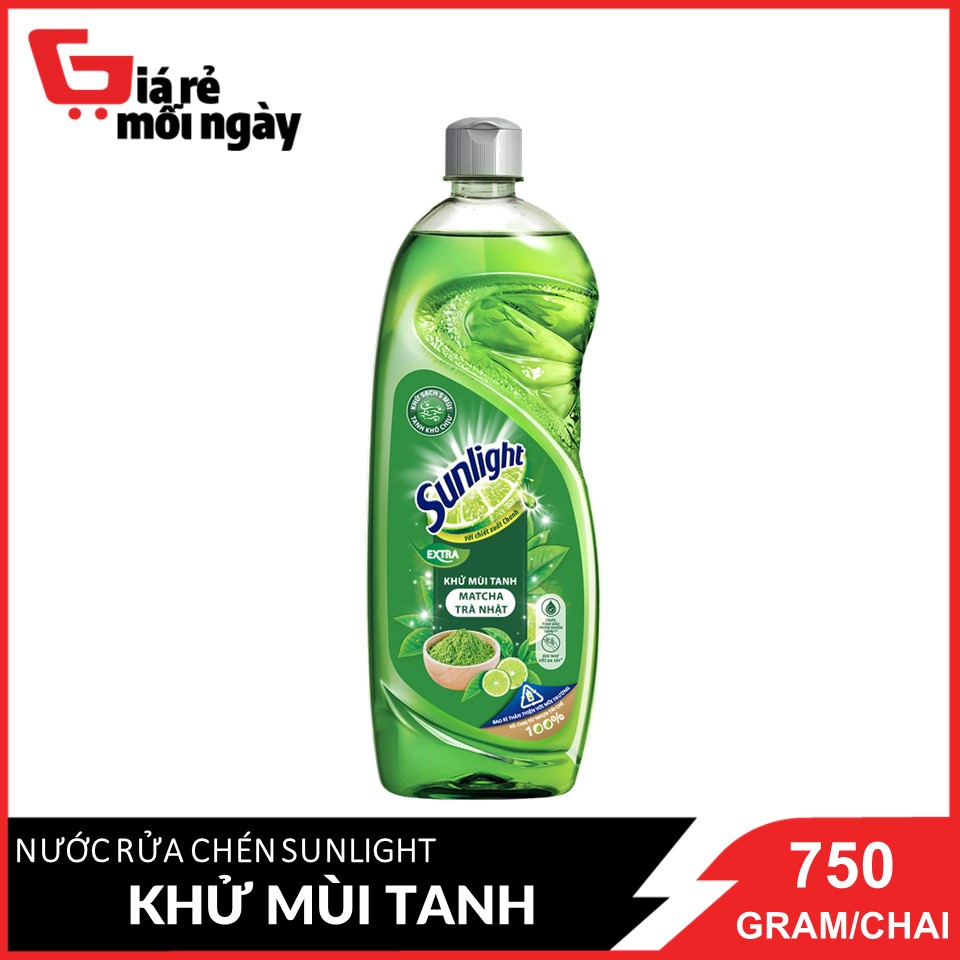 Nước rửa chén Sunlight Khử mùi tanh matcha trà nhât Chai 750g