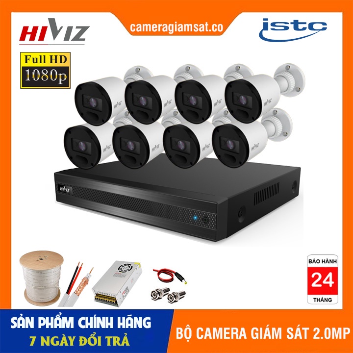 ⚡️FREESHIP⚡️BỘ CAMERA GIÁM SÁT HIVIZ PRO FHD 1080P, TRỌN BỘ 8 CAMERA 2.0MP, ĐỦ PHỤ KIỆN KÈM THEO - HÀNG CHÍNH HÃNG