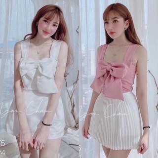 ÁO CROPT NƠ TO TRƯỚC NGỰC DÂY BẢN PHỐI LƯNG NHÚNG