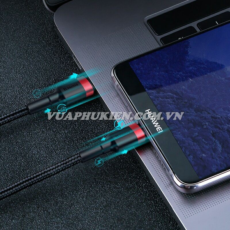 Cáp sạc nhanh và truyền dữ liệu tốc độ cao 2 đầu chân Type-C hãng Baseus hỗ trợ sạc nhanh, dây dù dài 1m, 2m