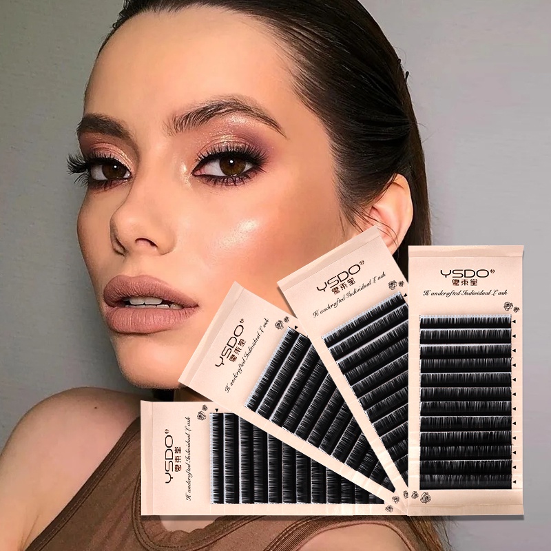 Ysdo Hộp 12 Hàng Lông Mi Giả Nối Dài Cong Chữ C Bằng Lông Chồn Màu Đen
