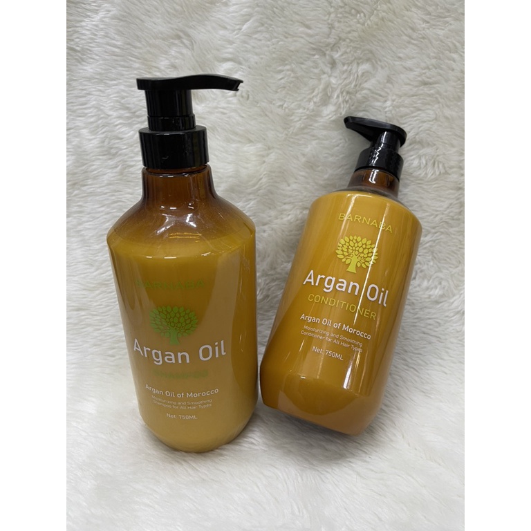 Cặp dầu gội dầu xả ngăn rụng tóc phục hổi hư tổn BARNABA Argan Oil 750ml x2 | Bộ dầu gội chống rụng