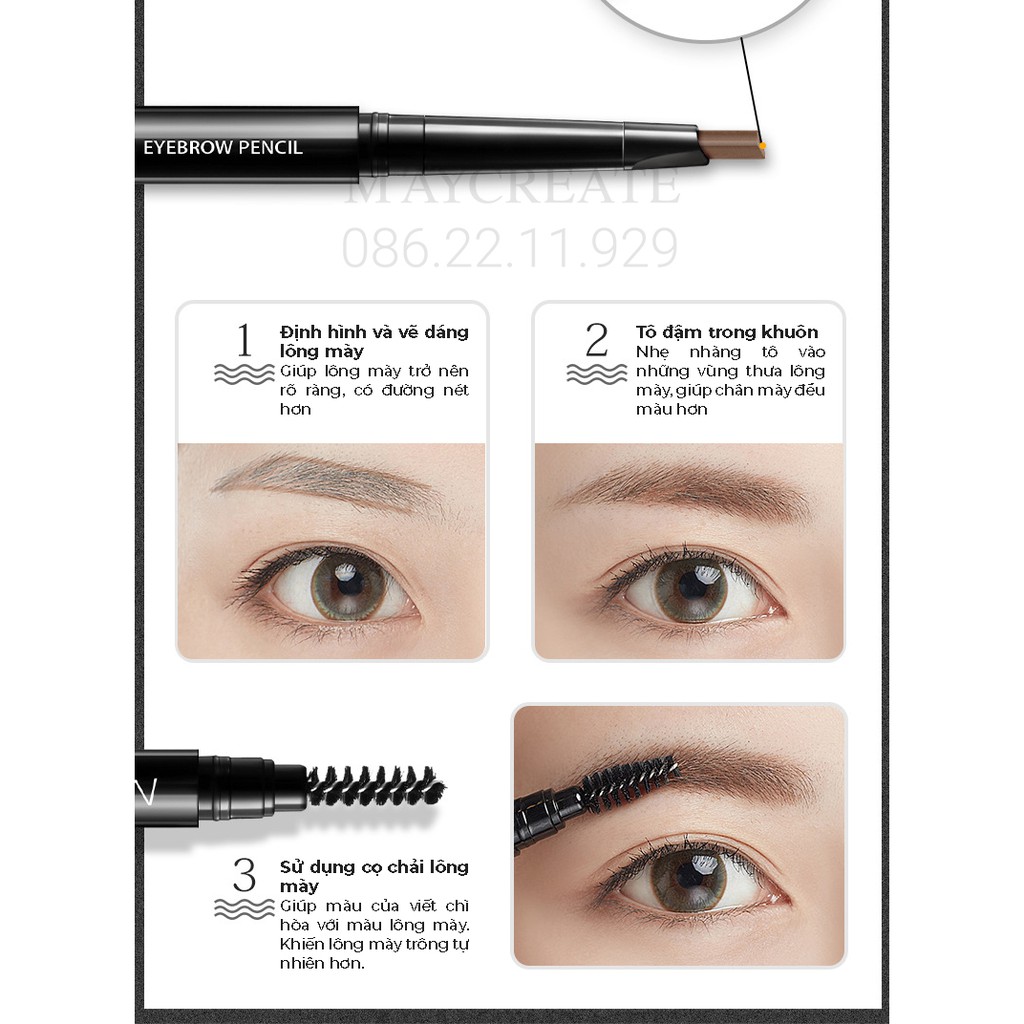 Chì Kẻ Mày MAYCREATE Bút Kẻ Lông Mày Lâu Trôi 2 Đầu Eyebrow Hàng Nội Địa Trung