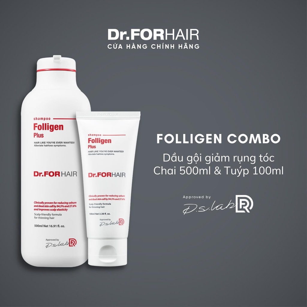 Dầu gội đầu ngăn ngừa rụng tóc Dr.FORHAIR/Dr For Hair Folligen Plus - Combo