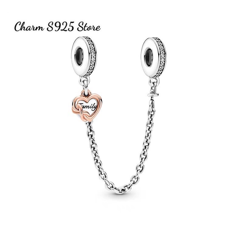 charm pan xích khoá 2 đầu tim bạc s925 cao cấp