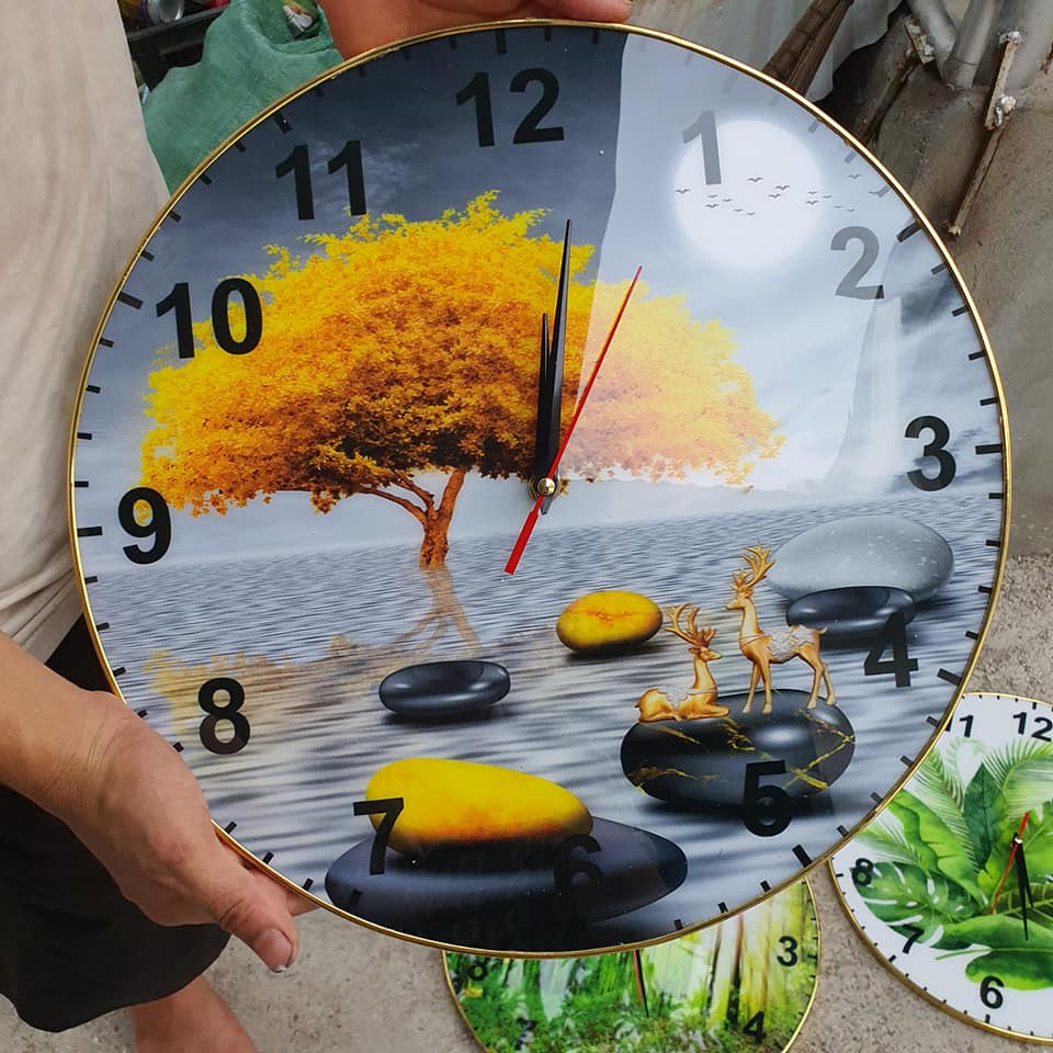 Đồng hồ tròn tráng gương 5D, in theo yêu cầu, miễn phí chỉnh sửa, tặng phụ kiện treo tranh