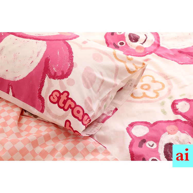 Một Cặp Vỏ Gối Cotton Tinh Khiết In Hình Gấu Dâu Tây Dễ Thương Kích Thước 48x74cm