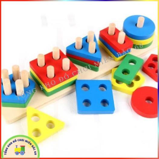 Đồ chơi giáo dục thả hình 5 trụ cọc thanh ngang gỗ cho bé nhận diện hình dạng màu sắc rèn luyện sự kiên nhẫn tỉ mỉ G40