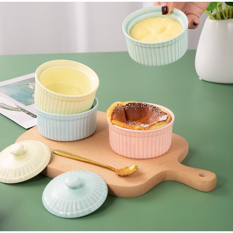 Bát sứ ăn dặm ramenkin có vân kèm nắp đậy 200ml cho bé, tô chén gốm sứ ăn cơm cho trẻ em SAMI KIDS
