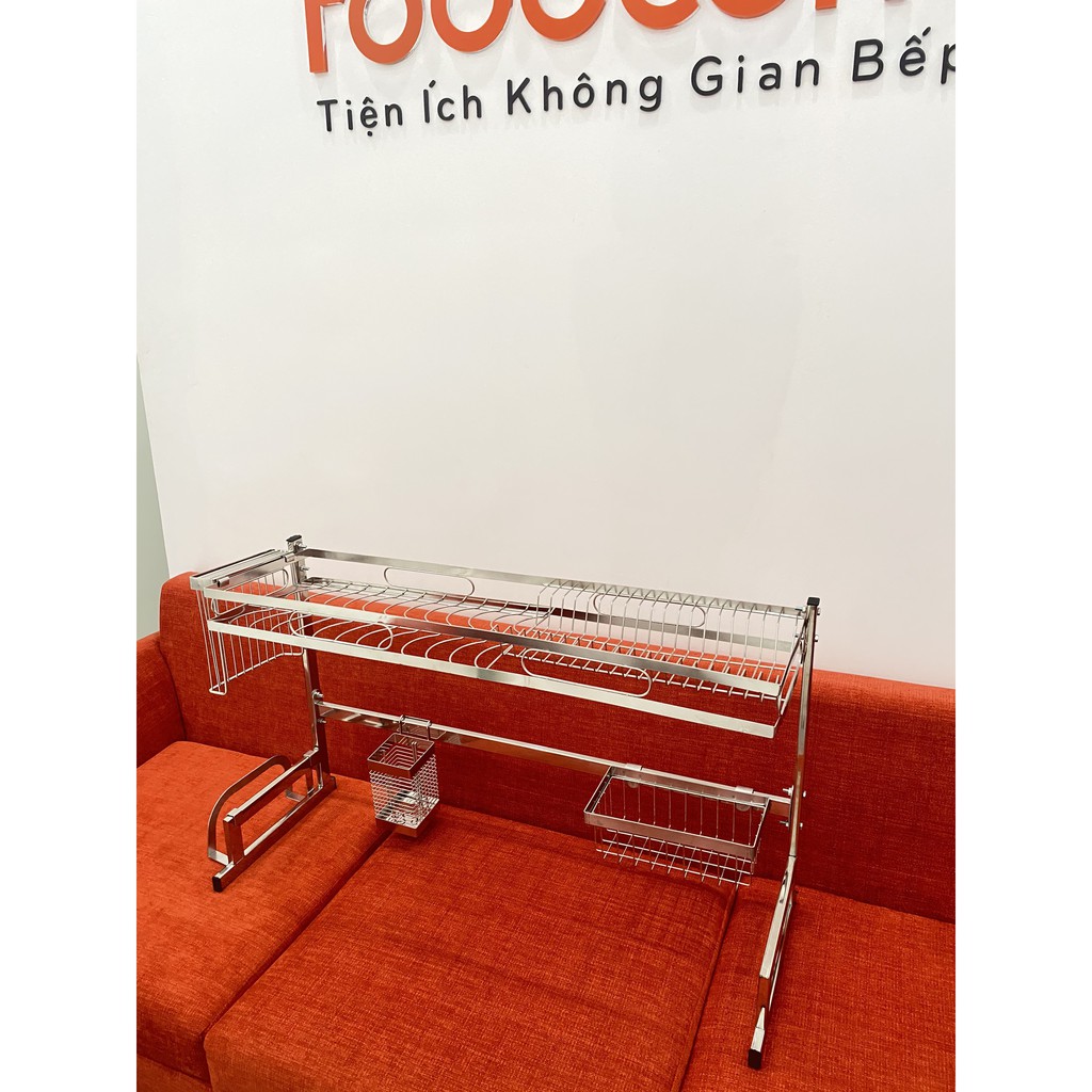 [FOODCOM VIETNAM] Kệ chén, sóng chén đa năng 100% inox MÀU BẠC cao cấp, mẫu mới 2021 gia công liền mạch dài 86-106cm