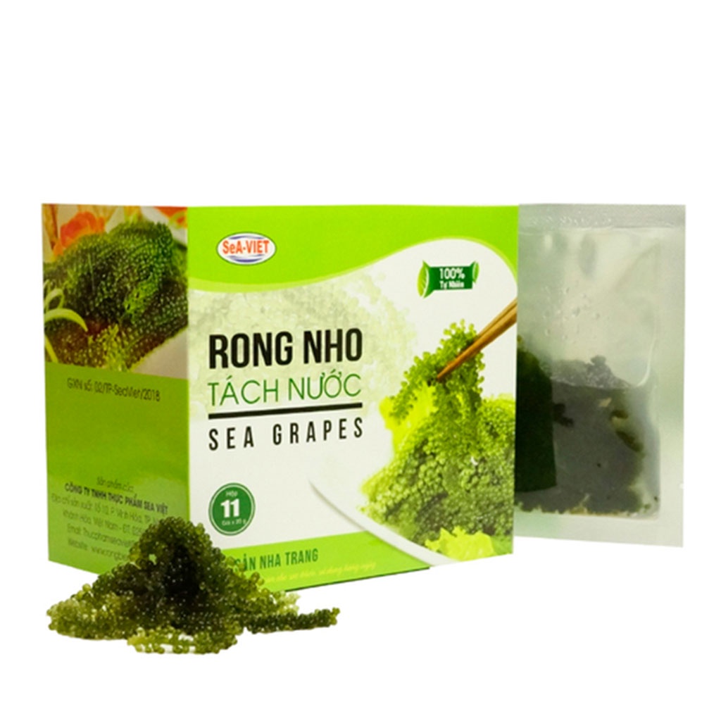 Rong nho hộp 220g/11 gói nhỏ  Sea Việt, cách chế biến rông nho biển tươi ăn ngon và bảo quản rong nho, kèm nước sốt