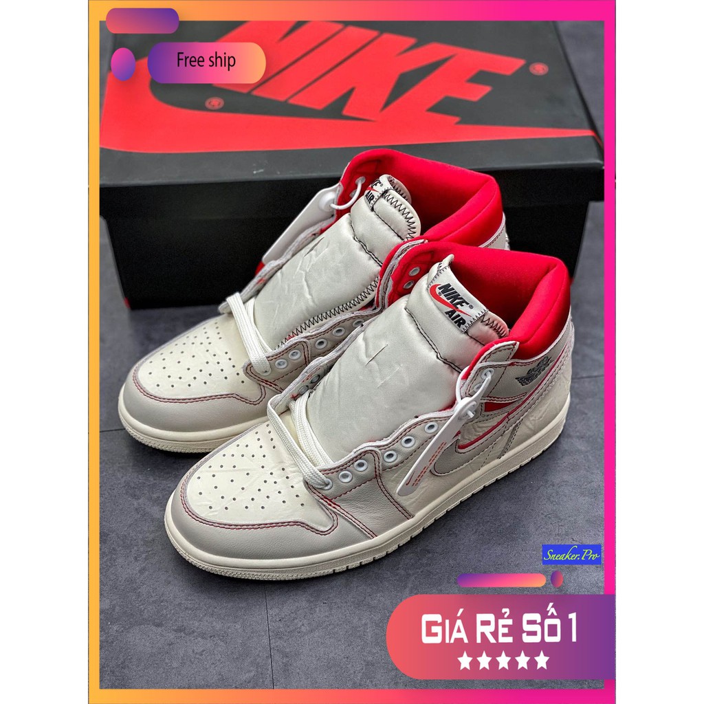 (FULL BOX ) Giày thể thao sneaker AIR JORDAN 1 cao cổ trắng viền đỏ dành cho nam nữ giảm giá 20 % CHÀO HÈ 2021 !!! _