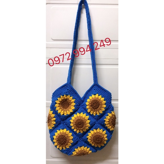 TÚI LEN HANDMADE CÓ LỚP LÓT-GHÉP Ô VUÔNG-TÚI HOA CÚC DAISY-GRANNY SQUARE