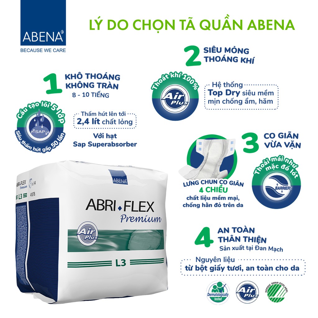 Combo 3 Bịch Tã Quần Người Lớn Abena Abri Flex Premium - Thấm hút 2.4 lít - Nhập Khẩu Đan Mạch (Gói 14 miếng))