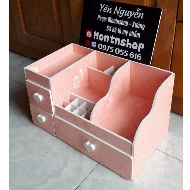 Kệ tủ đựng mĩ phẩm max hồng phấn 35cm núm tim