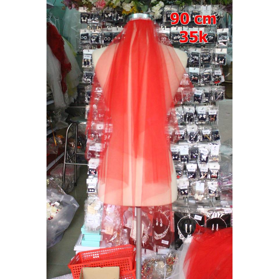 Von lúp cô dâu màu đỏ trơn