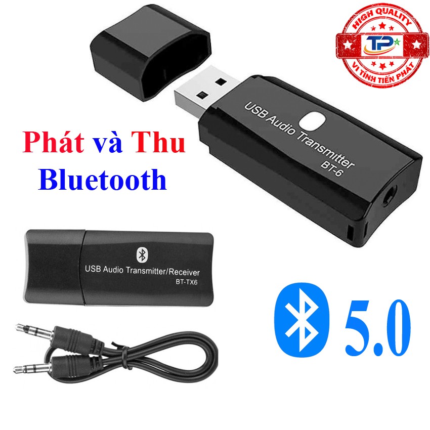 USB Thu và Phát âm thanh Bluetooth 5.0 2 trong 1 BT-TX6 Music Audio Receiver Transmitter Dongle biến Loa, Amply, PC