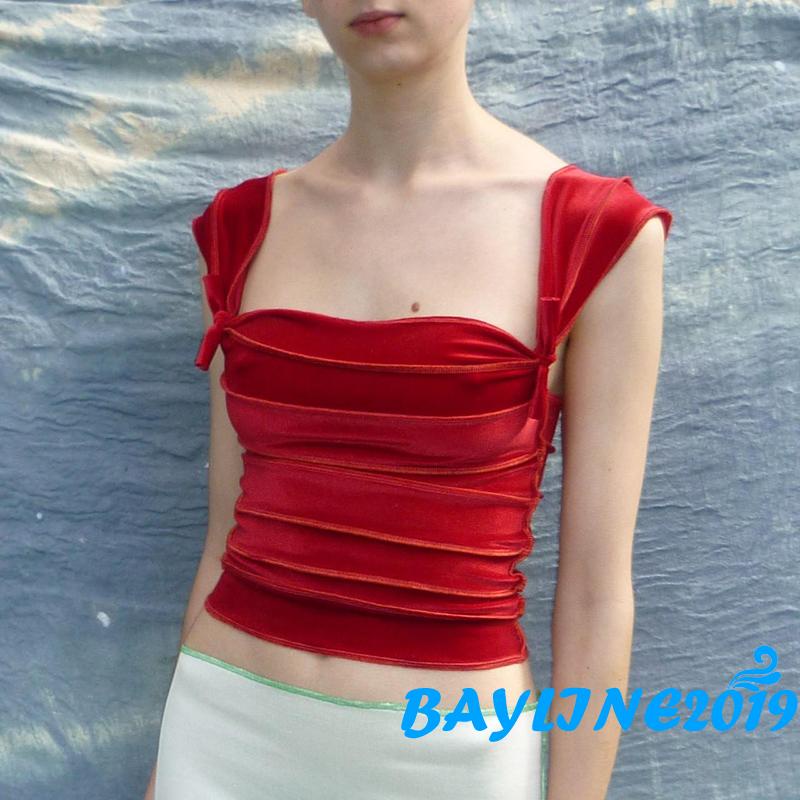 Áo Sát Nách Màu Sắc Đơn Giản Xếp Ly Hai Dây Thời Trang Đường Phố Mùa Hè Cho Nữ