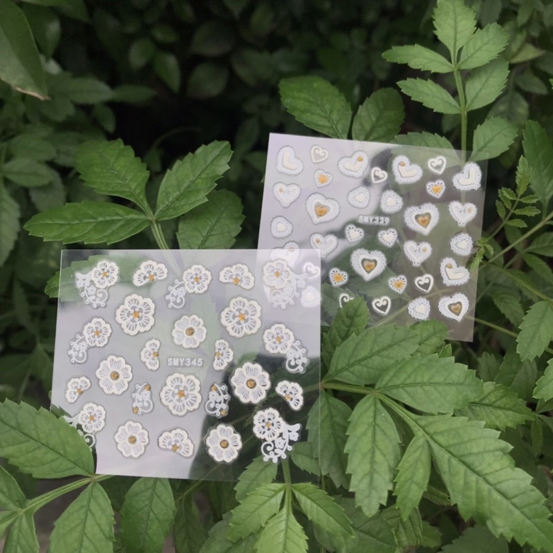 Sticker dán móng nail hoa lá và trái tim 3d