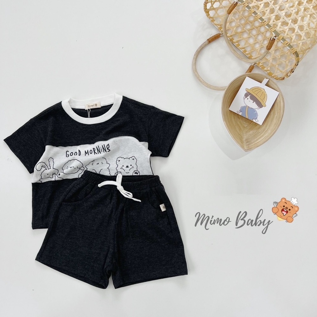 Bộ cotton cộc tay thân phối in hình gấu đáng yêu cho bé Mimo baby QA17