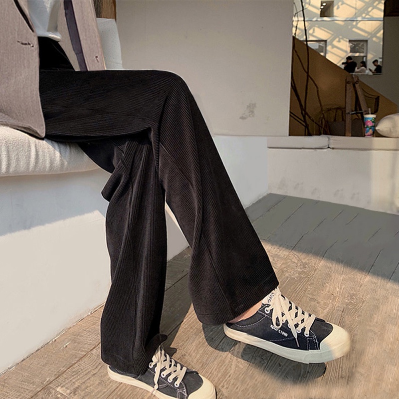 Quần ống rộng Vải Nhung Kẻ Thời Trang Cho Nữ Size S-2XL