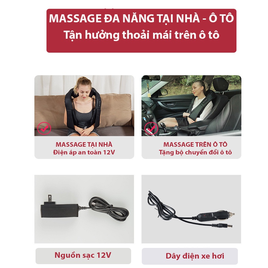 Đai massage cổ vai gáy hồng ngoại JVJ D9, hỗ trợ giảm đau vai gáy, bụng, cổ, lưng eo, tay chân- BH 12T