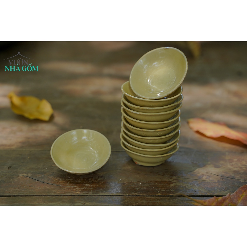 Set 10 chén chấm nhỏ màu trắng ngà, Chén đựng muối tiêu, nước mắm- Vườn Nhà Gốm