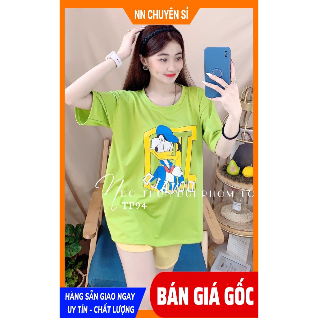 Đồ bộ nữ mặc nhà phom to chất thun mềm mát in hình hoạt hình mickey vịt hoạt hình  dễ thương TP94