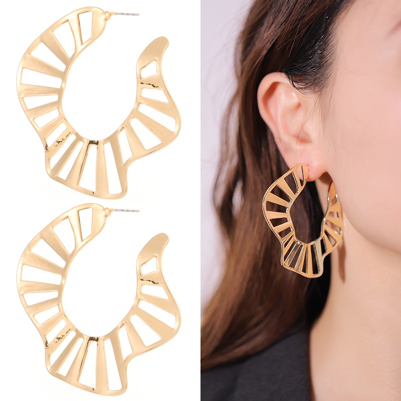 Bông Tai Mạ Vàng 18K Thiết Kế Hình Học Phong Cách Vintage